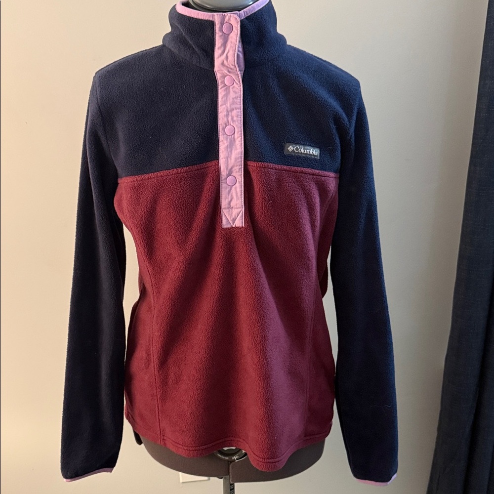Columbia Women's Fleece Pullover - Navy and Burgundy with Pink Accents